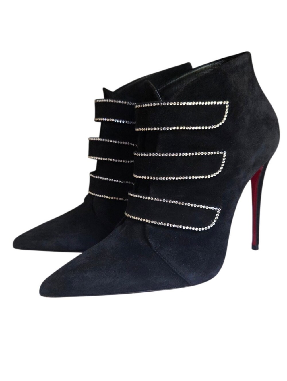 Christian Louboutin Triniboot Black Suede Crystal Ankle Boots EU 36